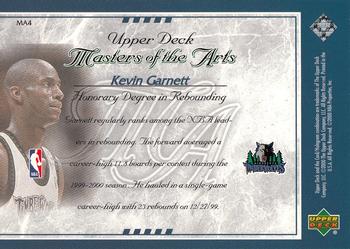 2000-01 Upper Deck - Masters of the Arts #MA4 Kevin Garnett Back