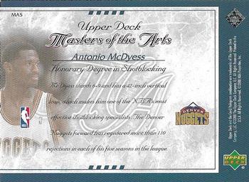 2000-01 Upper Deck - Masters of the Arts #MA5 Antonio McDyess Back