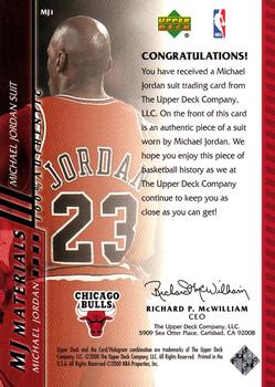 2000-01 Upper Deck - MJ Materials #MJ1 Michael Jordan Back