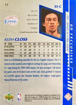 2000-01 Upper Deck - UD Exclusives Silver #77 Keith Closs Back