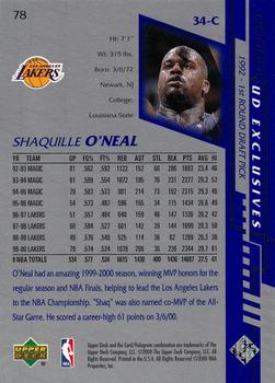 2000-01 Upper Deck - UD Exclusives Silver #78 Shaquille O'Neal Back