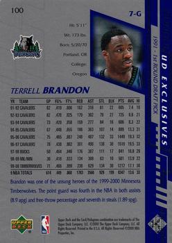 2000-01 Upper Deck - UD Exclusives Silver #100 Terrell Brandon Back