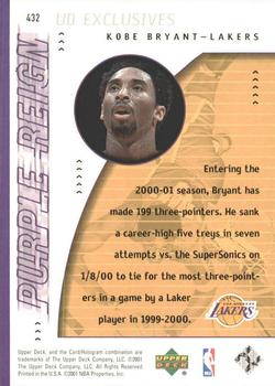 2000-01 Upper Deck - UD Exclusives Silver #432 Kobe Bryant Back