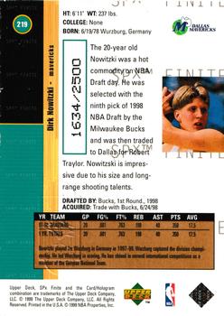 1998-99 Upper Deck - 1998-99 SPx Finite Rookie Update #219 Dirk Nowitzki Back