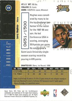 1998-99 Upper Deck - 1998-99 SPx Finite Rookie Update Radiance #218 Larry Hughes Back