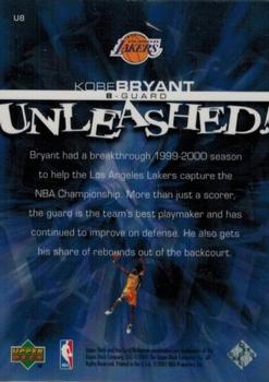 2000-01 Upper Deck - Unleashed #U8 Kobe Bryant Back