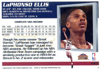 1994-95 Topps - Magazine Insert Promo Sheet Singles #145 LaPhonso Ellis Back
