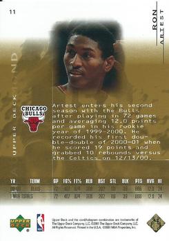 2000-01 Upper Deck Black Diamond - Gold #11 Ron Artest Back