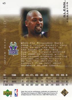 2000-01 Upper Deck Black Diamond - Gold #45 Glenn Robinson Back