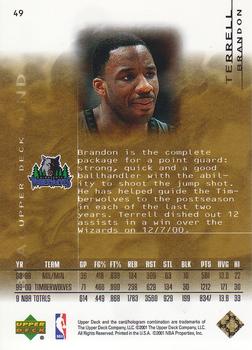 2000-01 Upper Deck Black Diamond - Gold #49 Terrell Brandon Back