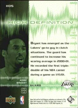 2000-01 Upper Deck Encore - High Definition #HD5 Kobe Bryant Back