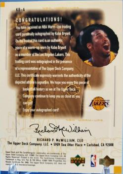 2000-01 Upper Deck Encore - NBA Warm-Ups Autographs #KB-A Kobe Bryant Back