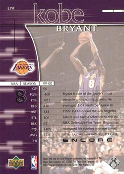 2000-01 Upper Deck Encore - Encore Performers #EP9 Kobe Bryant Back