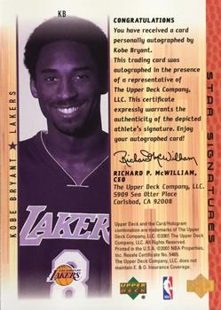 2000-01 Upper Deck Encore - Star Signatures #KB Kobe Bryant Back