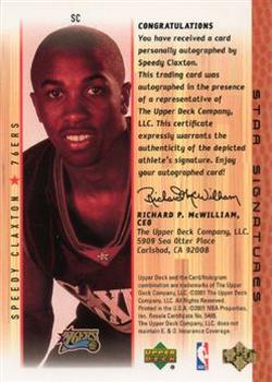 2000-01 Upper Deck Encore - Star Signatures #SC Speedy Claxton Back