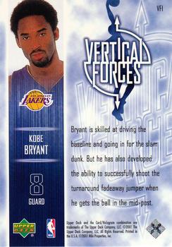 2000-01 Upper Deck Encore - Vertical Forces #VF1 Kobe Bryant Back