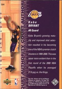 2000-01 Upper Deck Hardcourt - Court Authority #CA1 Kobe Bryant Back