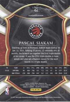 2020-21 Panini Select #46 Pascal Siakam Back