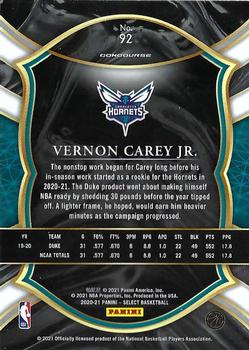 2020-21 Panini Select #92 Vernon Carey Jr. Back
