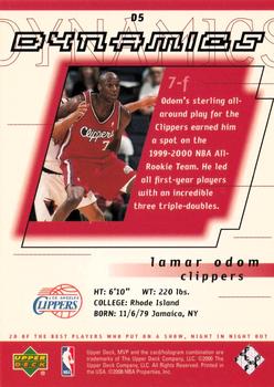 2000-01 Upper Deck MVP - Dynamics #D5 Lamar Odom Back