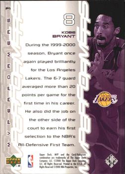2000-01 Upper Deck MVP - MVPerformers #P1 Kobe Bryant Back