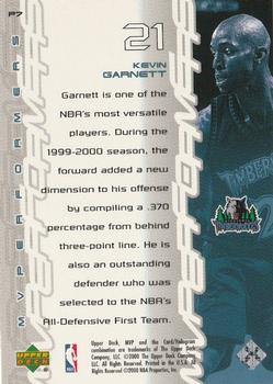 2000-01 Upper Deck MVP - MVPerformers #P7 Kevin Garnett Back