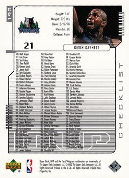 2000-01 Upper Deck MVP - Silver Script #190 Kevin Garnett Back