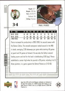 2000-01 Upper Deck MVP - Silver Script #9 Paul Pierce Back