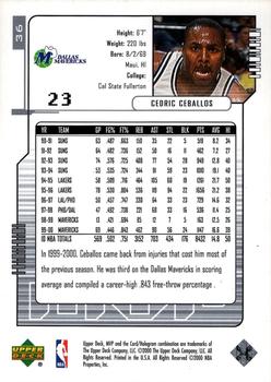 2000-01 Upper Deck MVP - Silver Script #36 Cedric Ceballos Back