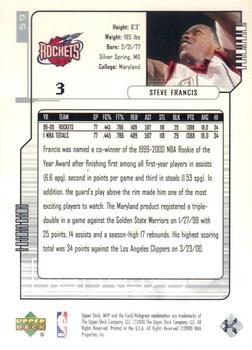 2000-01 Upper Deck MVP - Silver Script #59 Steve Francis Back