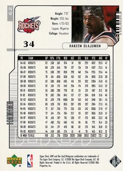 2000-01 Upper Deck MVP - Silver Script #62 Hakeem Olajuwon Back