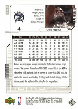 2000-01 Upper Deck MVP - Silver Script #145 Chris Webber Back