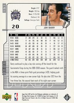 2000-01 Upper Deck MVP - Silver Script #151 Jon Barry Back