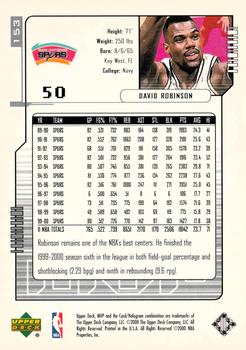 2000-01 Upper Deck MVP - Silver Script #153 David Robinson Back