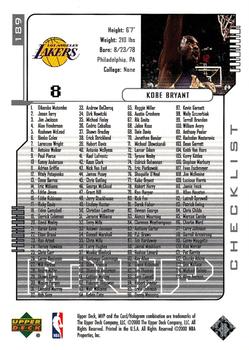 2000-01 Upper Deck MVP - Silver Script #189 Kobe Bryant Back