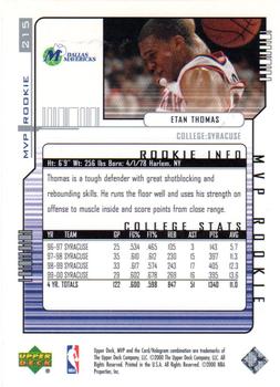 2000-01 Upper Deck MVP - Silver Script #215 Etan Thomas Back