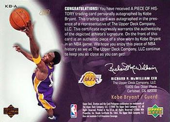 2000-01 Upper Deck Ovation - A Piece of History #KB-A Kobe Bryant Back