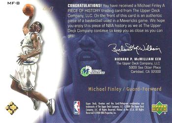 2000-01 Upper Deck Ovation - A Piece of History #MF-B Michael Finley Back