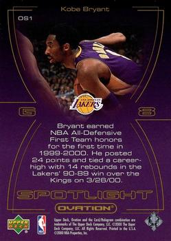 2000-01 Upper Deck Ovation - Spotlight #OS1 Kobe Bryant Back