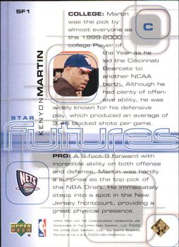 2000-01 Upper Deck Pros & Prospects - Star Futures #SF1 Kenyon Martin Back
