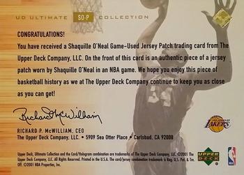 2000-01 Upper Deck Ultimate Collection - Game Jerseys Patches #SO-P Shaquille O'Neal Back