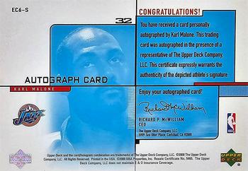2000-01 Upper Deck - e-Card e|volve Autographs (Series One) #EC6-S Karl Malone Back