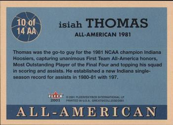 2001 Fleer Greats of the Game - All-American Collection #10AA Isiah Thomas Back
