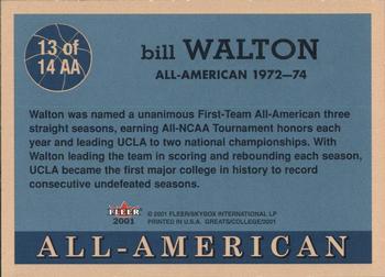 2001 Fleer Greats of the Game - All-American Collection #13AA Bill Walton Back