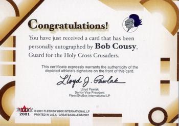 2001 Fleer Greats of the Game - Autographs #NNO Bob Cousy Back