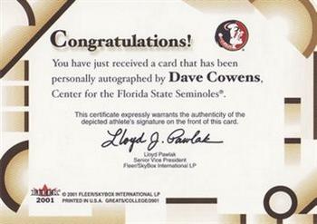 2001 Fleer Greats of the Game - Autographs #NNO Dave Cowens Back