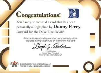 2001 Fleer Greats of the Game - Autographs #NNO Danny Ferry Back