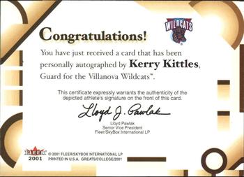 2001 Fleer Greats of the Game - Autographs #NNO Kerry Kittles Back