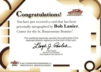2001 Fleer Greats of the Game - Autographs #NNO Bob Lanier Back