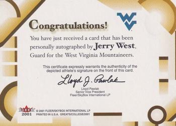 2001 Fleer Greats of the Game - Autographs #NNO Jerry West Back